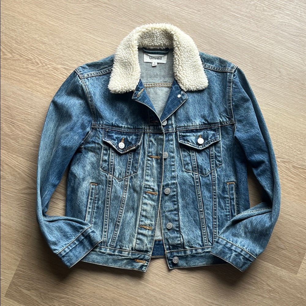 Women’s Blue Denim Sherpa Collar Jacket